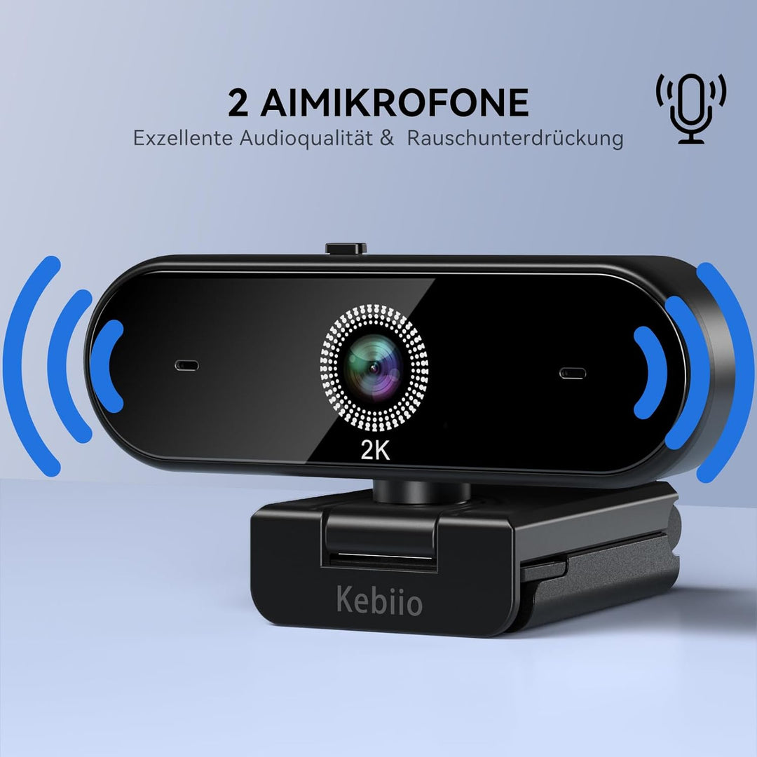 Webcam 2K, USB A/C Webcam mit Mikrofon für PC, Streaming Kamera mit Autofokus, 90°Ansicht, Plug & Pl
