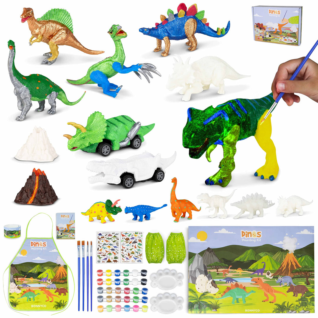 BONNYCO Dinosaurier Spielzeug Malset 16 Figuren. Dino Bastelset Kinder Spielzeug sie leuchten im Dun