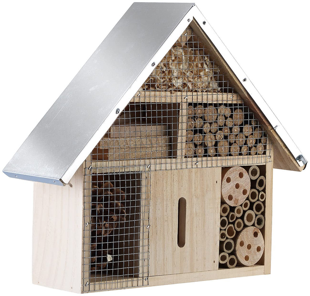 Royal Gardineer Profi-Insektenhotel: Insektenhotel Maja aus Naturholz, vormontiert, Metalldach (Lern
