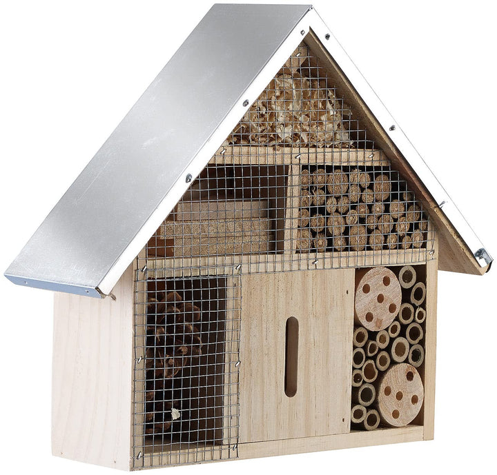 Royal Gardineer Profi-Insektenhotel: Insektenhotel Maja aus Naturholz, vormontiert, Metalldach (Lern