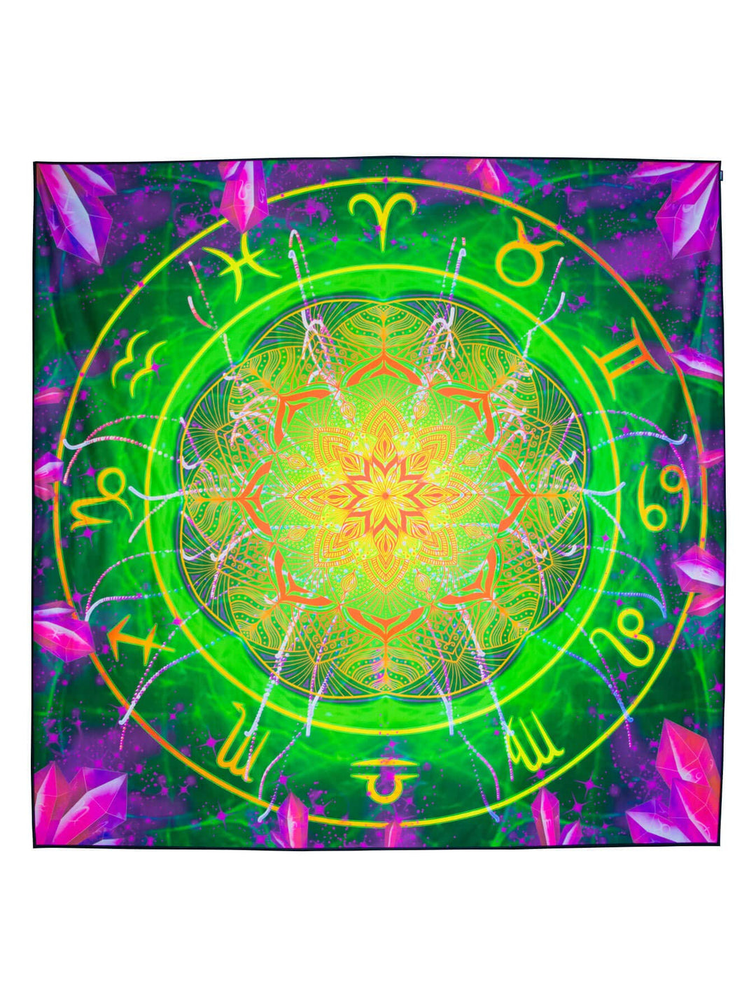 PSYWORK Schwarzlicht Stoffposter Neon | Zodiac Signs Green | 3 x 3m | UV-aktiv | fluoreszierend | Wa