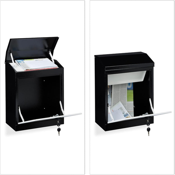 Relaxdays Briefkasten gross, Stahl, Sicherheits-Klappe, Schloss, HxBxT: 53 x 43,5 x 26 cm, Wandbrief