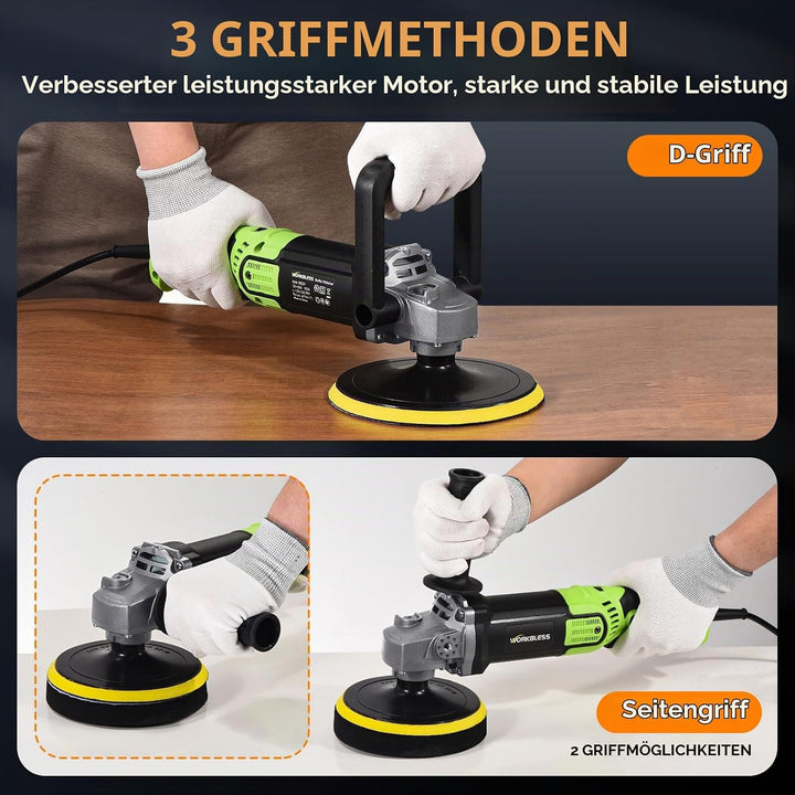 WORKBLESS Poliermaschine Auto, 1600W, 7 Variable Geschwindigkeit, 1600-3500 U/min, Autopolitur Set m