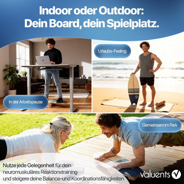 Balance Board aus Holz in Surfboard Form inkl. Rolle für Neuromuscular Response Training +Plus: Halt