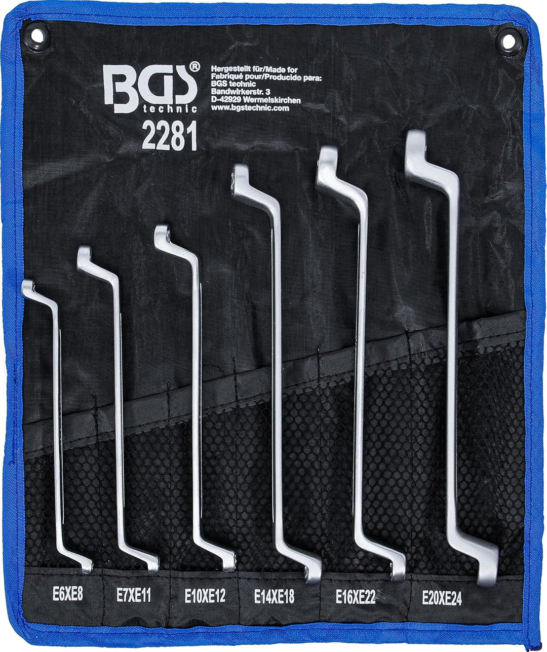 BGS 2281 | Doppel-Ringschlüssel-Satz mit E-Profil-Ringköpfen | gekröpft | SW E6 - E24 | 6-tlg.