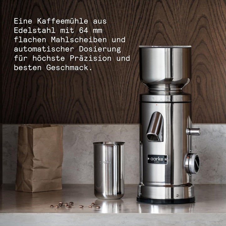 Aarke Kaffeemühle elektrisch – Edelstahl-Kaffeemühle mit einstellbarem Mahlgrad, 64-mm-Mahlscheiben,