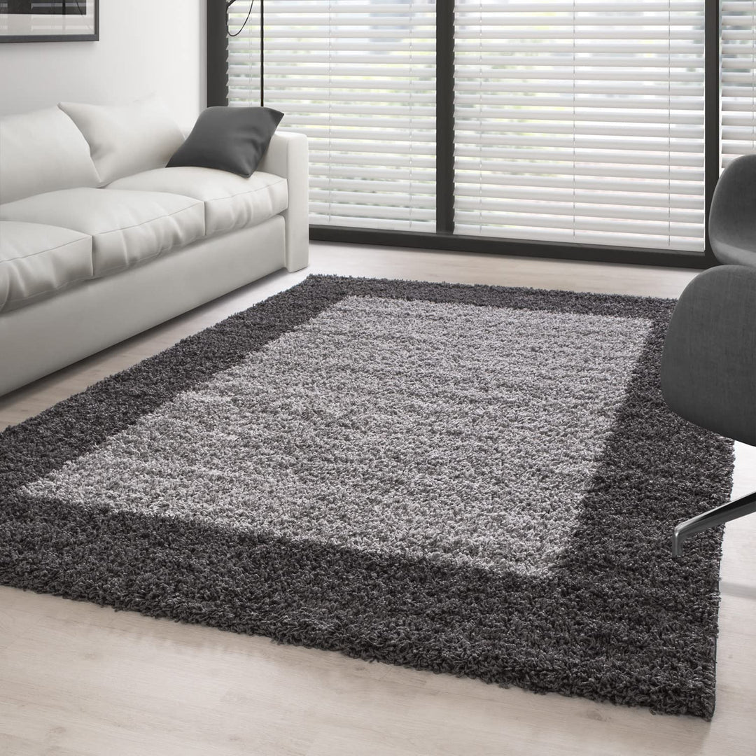 Carpettex Hochflor Teppich Wohnzimmer Shaggy Flokati Teppich Modern Bordüre Design 80 x 250 cm Flur