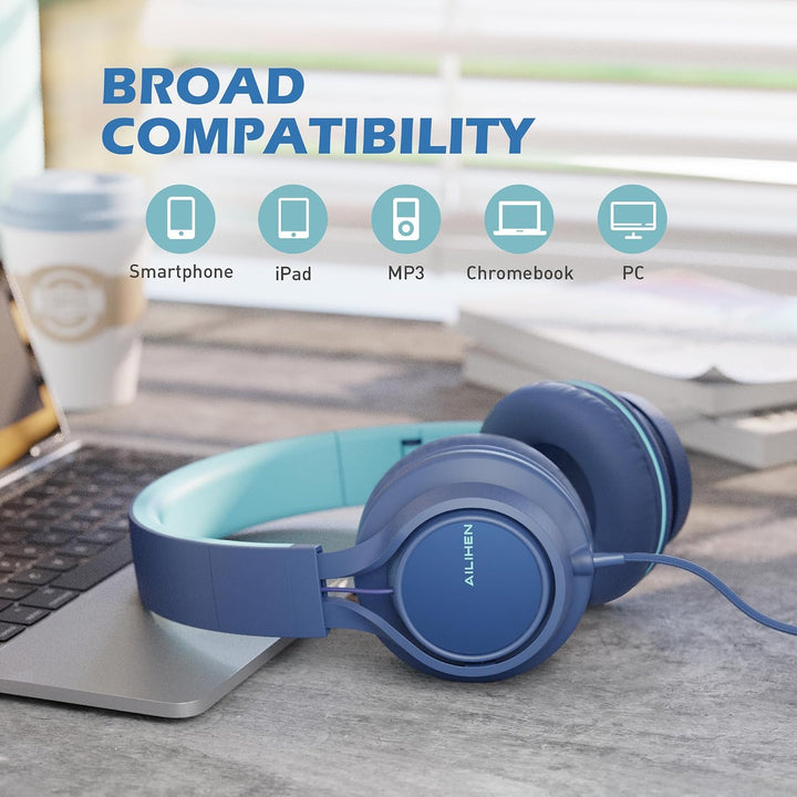 AILIHEN C8 Kopfhörer mit Kabel und Mikrofon, faltbar und verstellbar, On-Ear-Headsets, Lautstärkereg