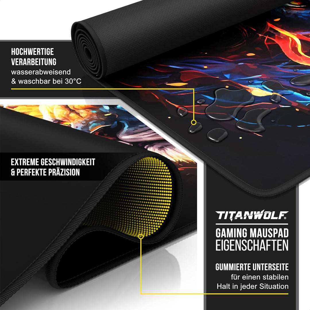 TITANWOLF - XXL Speed Gaming Mauspad 900 x 400mm - XXL Mousepad - Tischunterlage Large Size - verbes