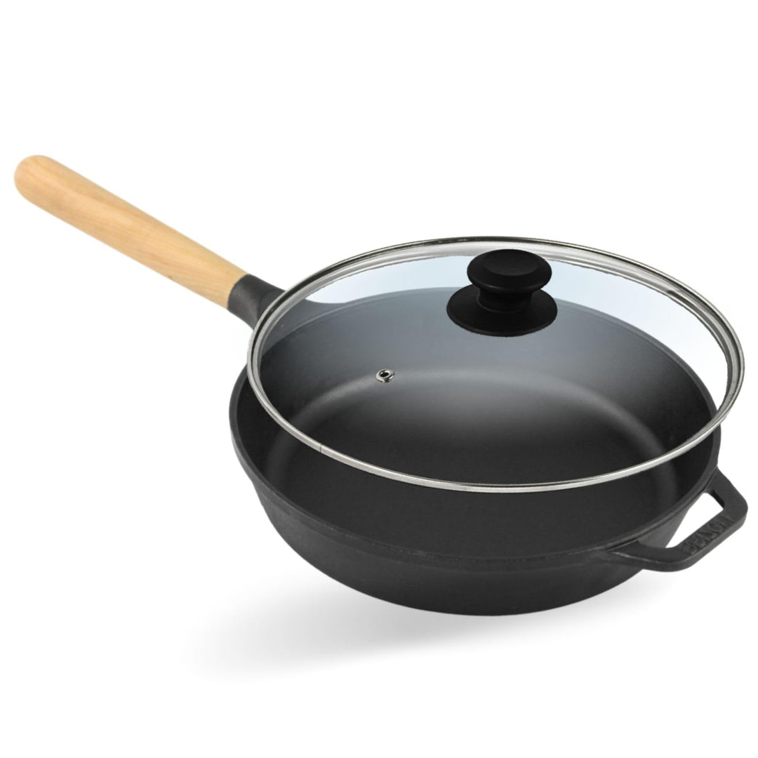 Gusseisen Pfanne Schmorpfanne Bratpfanne mit abnehmbaren Griff (26, Mit Ausgiesser, 55mm hoch)