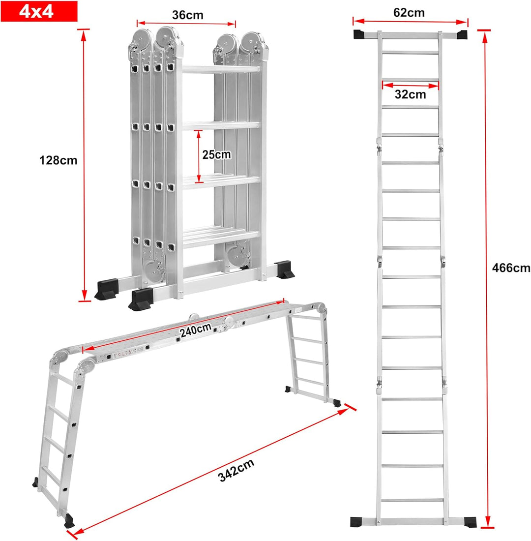 LZQ 4x4 Mehrzweckleiter 470cm 6 in 1 Alu Leiter Vielzweckleiter Klappleiter Haushaltsleiter Arbeitsl