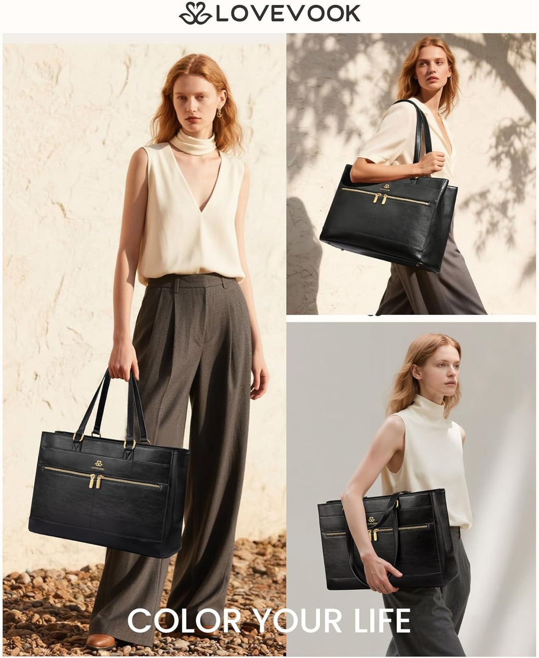 LOVEVOOK Handtasche Damen Gross, 17,3 Zoll Laptoptasche Retro-Leder Arbeitstasche Aktentasche, Leich