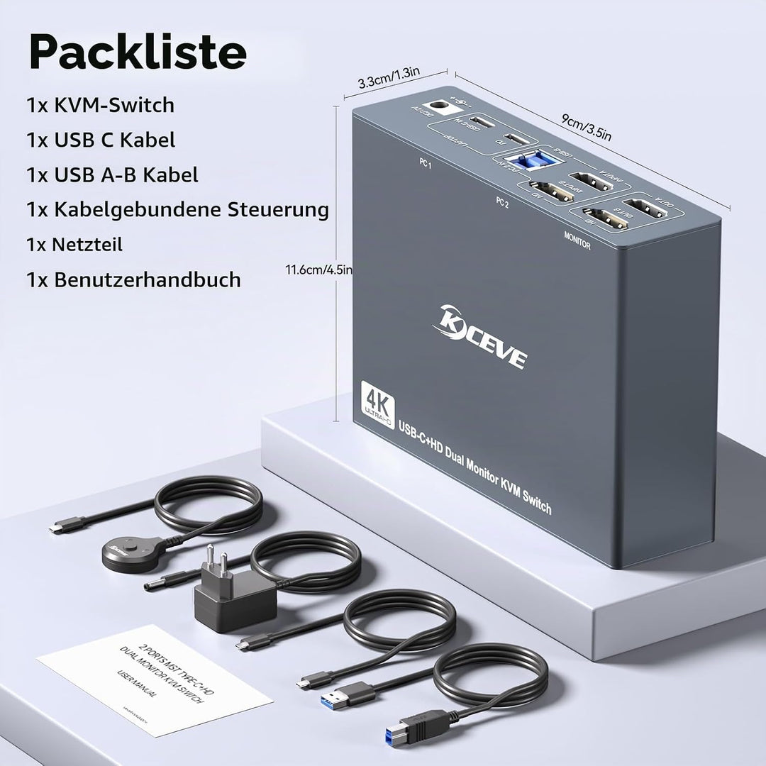 KVM Switch 2 Monitore 1 Desktop 1 Laptop 4K@60Hz, 7-in-1 Dual Monitor KVM Switch Dockingstation, 2 H
