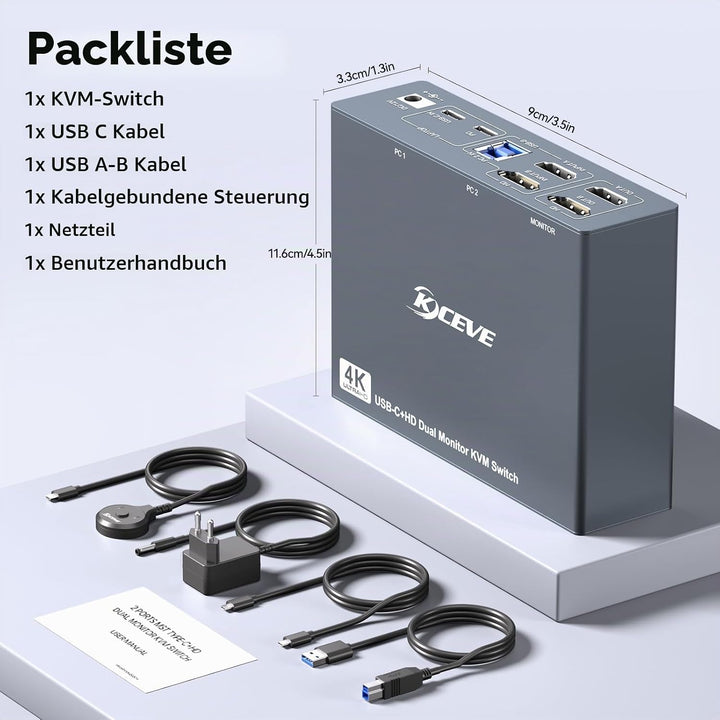 KVM Switch 2 Monitore 1 Desktop 1 Laptop 4K@60Hz, 7-in-1 Dual Monitor KVM Switch Dockingstation, 2 H