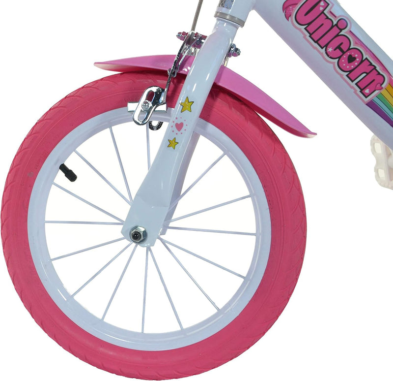 Dino Bikes 164R-UN Kinderfahrrad Einhorn, 16 Zoll Fahrrad mit Stützrädern, Schutzblech, Kettenschutz