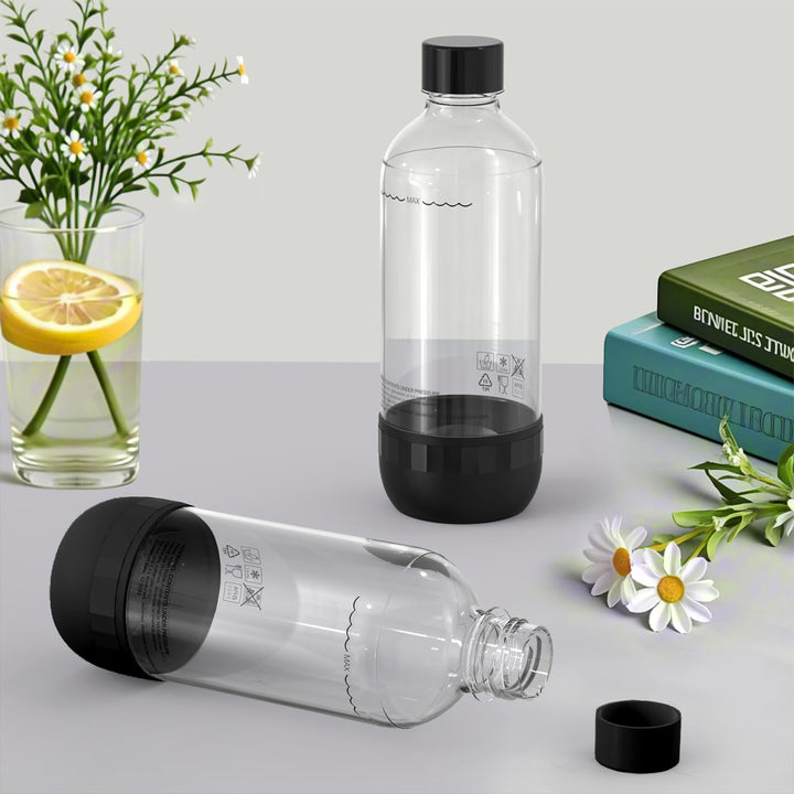 1 Liter Soda-Flaschen, 2er Set, BPA-frei, PET, wiederverwendbar, 2x Schwarz, kompatibel mit Sodamasc