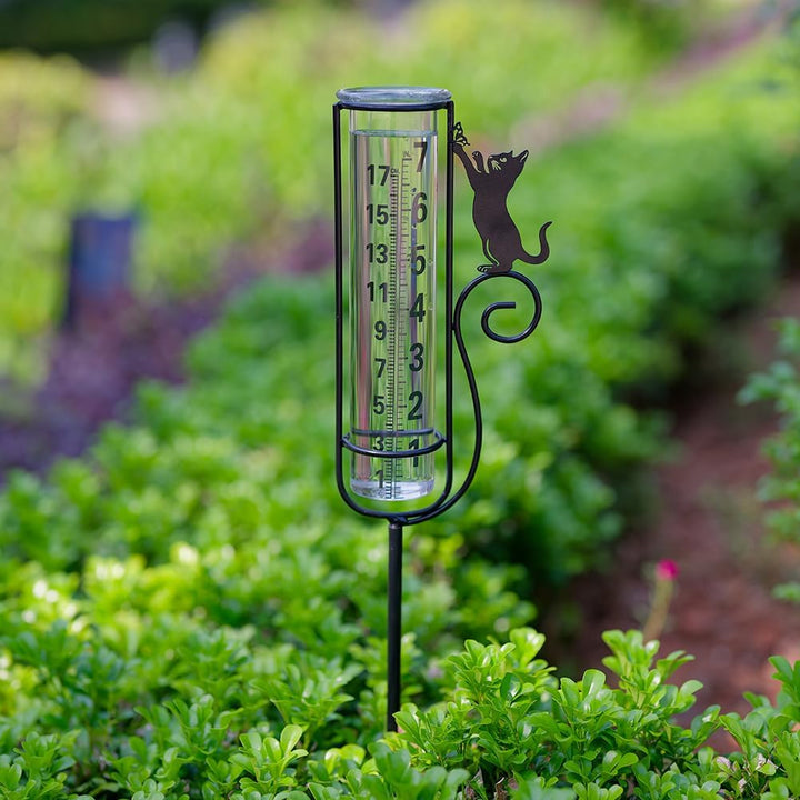 Regenmesser, Katzen-Regenmesser im Freien, Regenmessgerät mit Metallpfahl für Garten, Terrasse, Rase