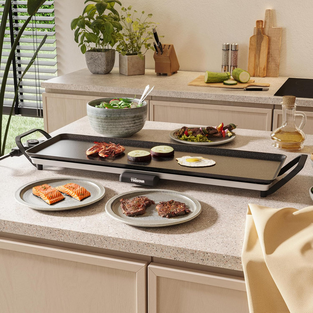 Tristar Tischgrill slim L - Grosse Backfläche von 70 x 23 cm - Einstellbarer Thermostat - Antihaftbe