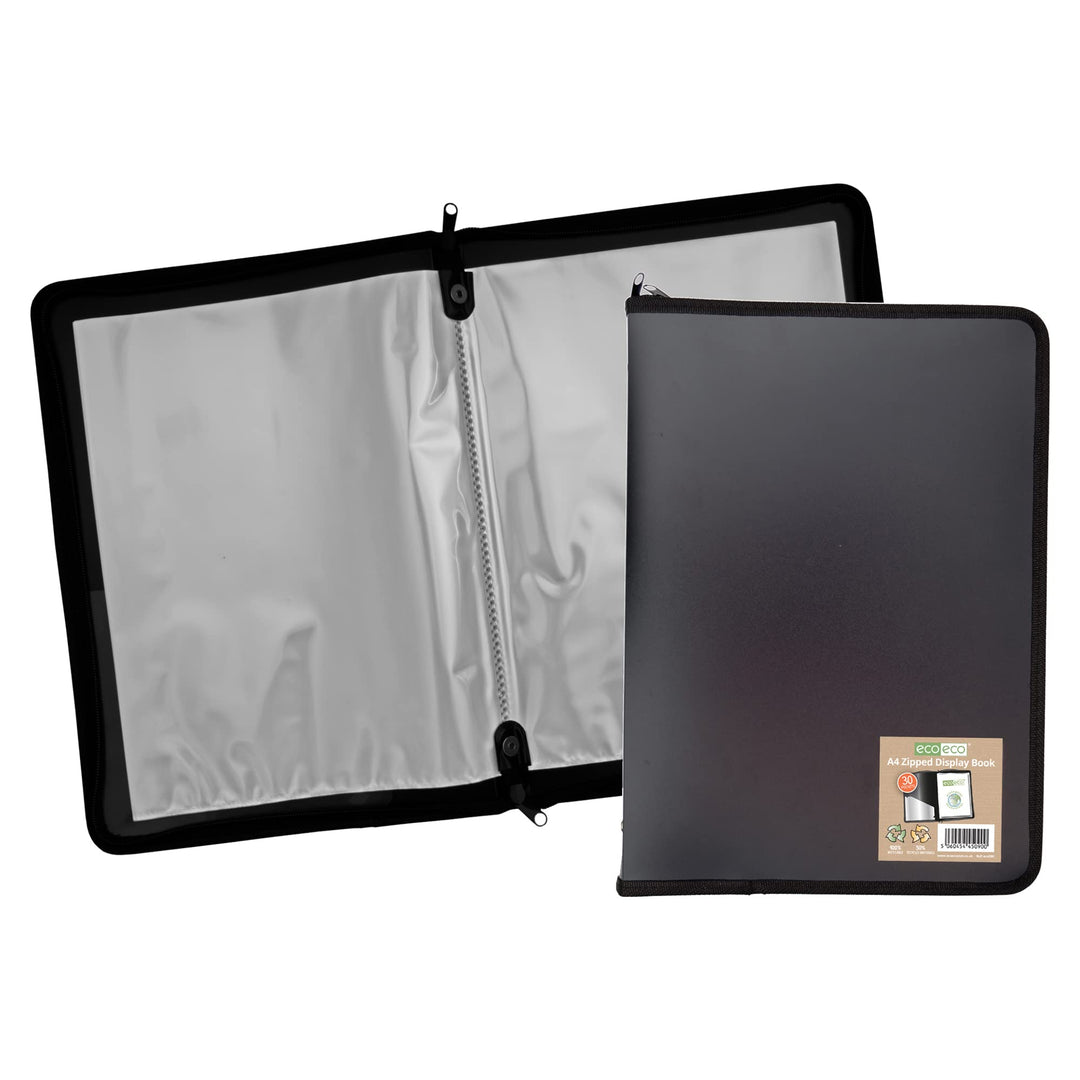 Eco-Eco eco090 Präsentationsblock, A4, 50% recycelt, 30 Fächer, Schwarz, Reissverschluss, Aktenordne