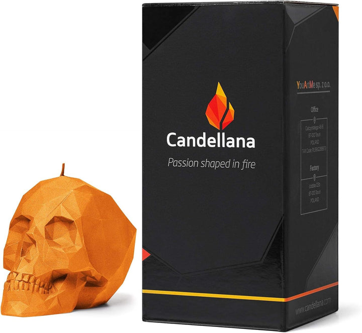 Candellana Kerze Kleiner Schädel Low Poly | Höhe: 7,5 cm | Orange | Totenkopf | Handgemacht in der E