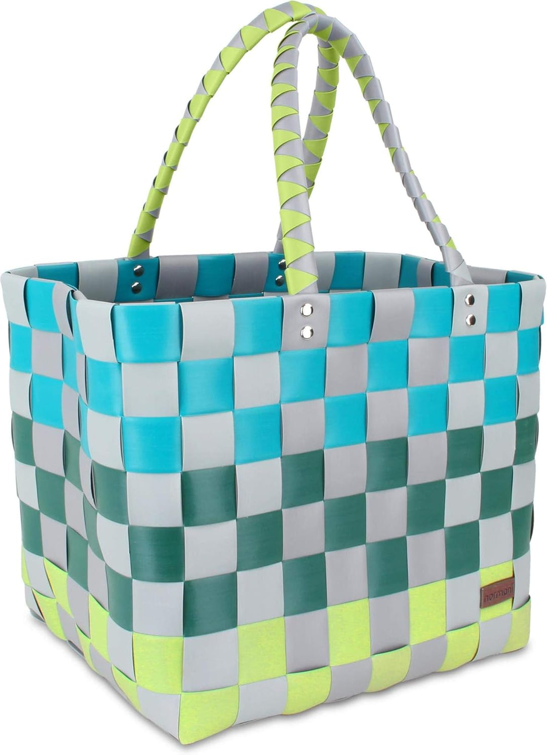 normani Einkaufskorb Shopper geflochten aus Kunststoff - robuster Strandkorb aus wasserabweisendem M