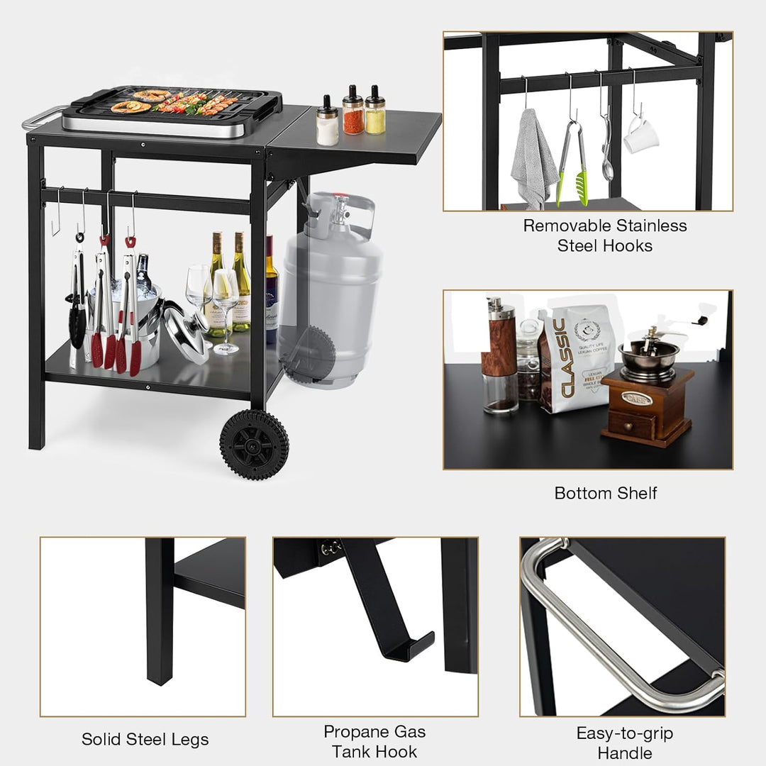 KOMFOTTEU Grilltisch Grillwagen Metall, Garten Rollwagen mit klappbaren Arbeitstisch, Küchenregal au