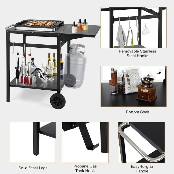 KOMFOTTEU Grilltisch Grillwagen Metall, Garten Rollwagen mit klappbaren Arbeitstisch, Küchenregal au
