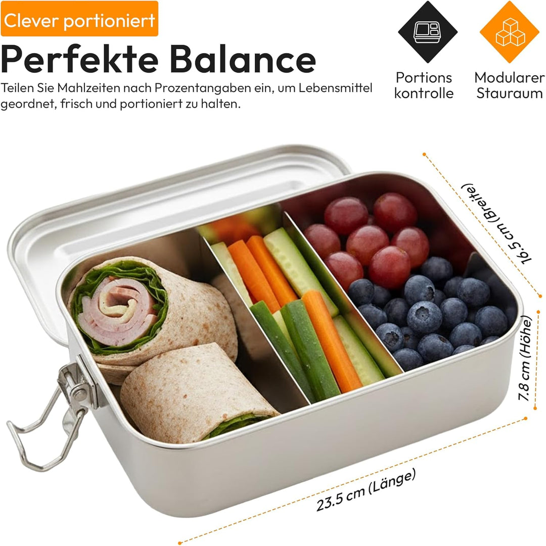 Dimono® Lunchbox Brotdose 2400ml Auslaufsichere Bento-Box Brotzeit-Dose aus Edelstahl; Wasserdichte