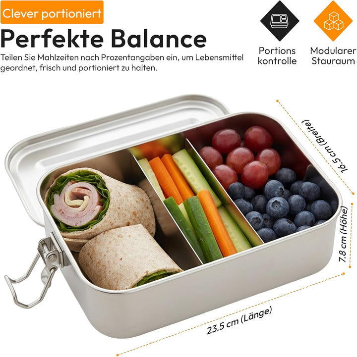 Dimono® Lunchbox Brotdose 2400ml Auslaufsichere Bento-Box Brotzeit-Dose aus Edelstahl; Wasserdichte