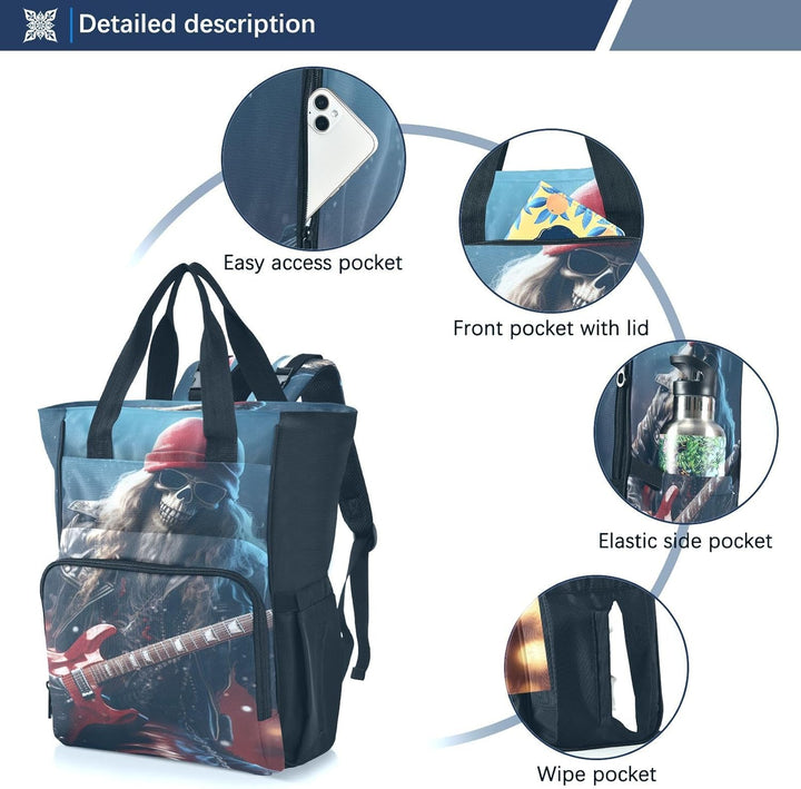 Weihnachtsgitarrenmusik Totenkopf Wickeltasche,Reiserucksack,Grosse Kapazität,Tragetasche für Mütter