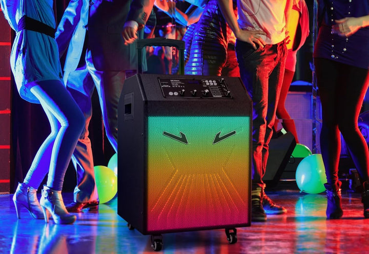 Karaoke Maschine Ankuka Karaoke Anlage mit 2 drahtlosen Mikrofonen Bluetooth PA Anlage mit Rädern un
