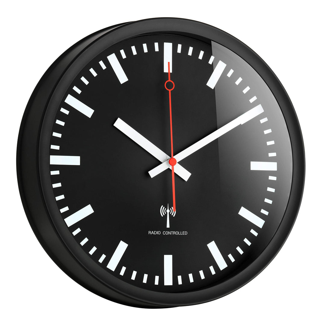 TFA Dostmann Funk-Wanduhr, 60.3513, leises Uhrwerk, Stil Einer Bahnhofsuhr, Funkuhr, genau, schwarz,