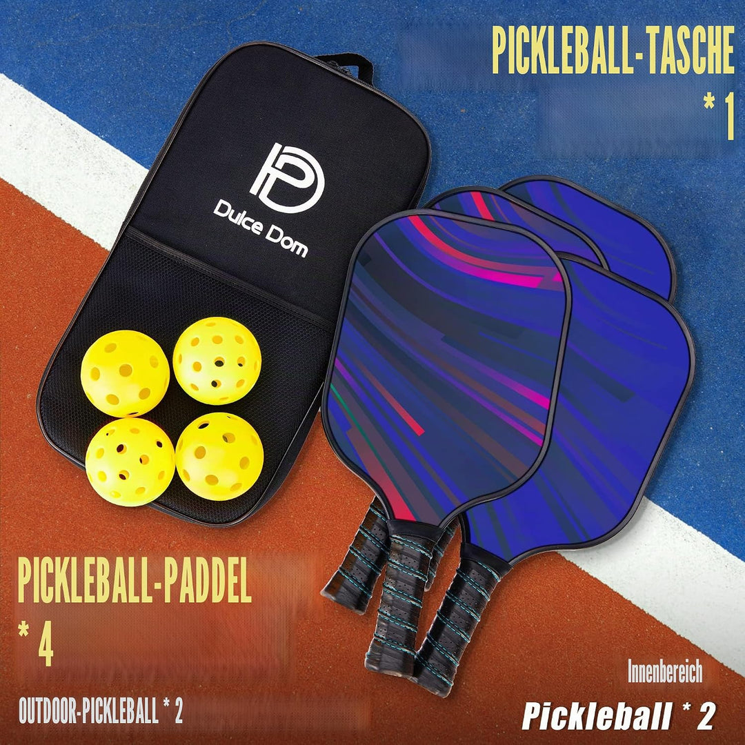 DULCE DOM Pickleball-Paddel, 2er- / 4er-Set, USAPA-genehmigt, Fiberglas/Kohlefaser, Pickleballschläg