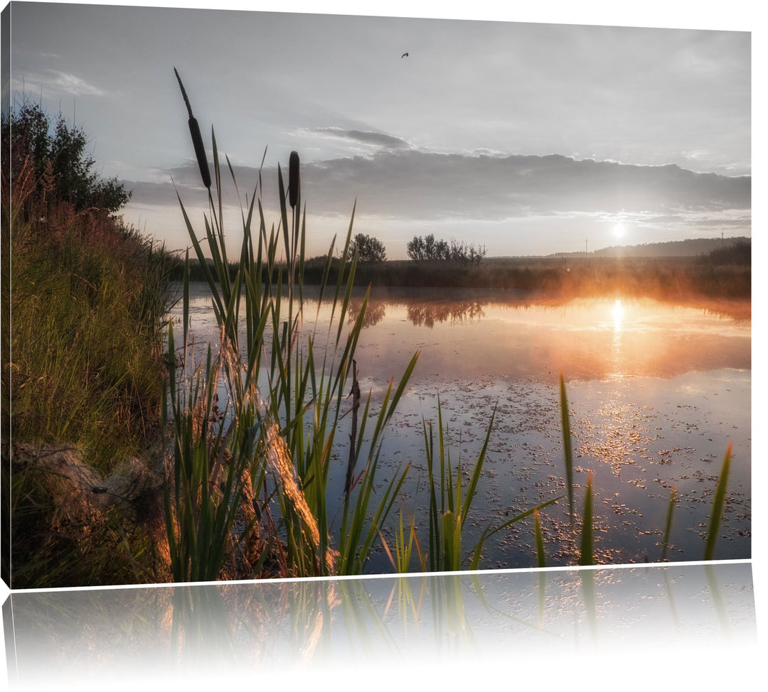 Pixxprint Sonniger Morgen am See als Leinwandbild/Grösse: 100x70 cm/Wandbild/Kunstdruck/fertig bespa
