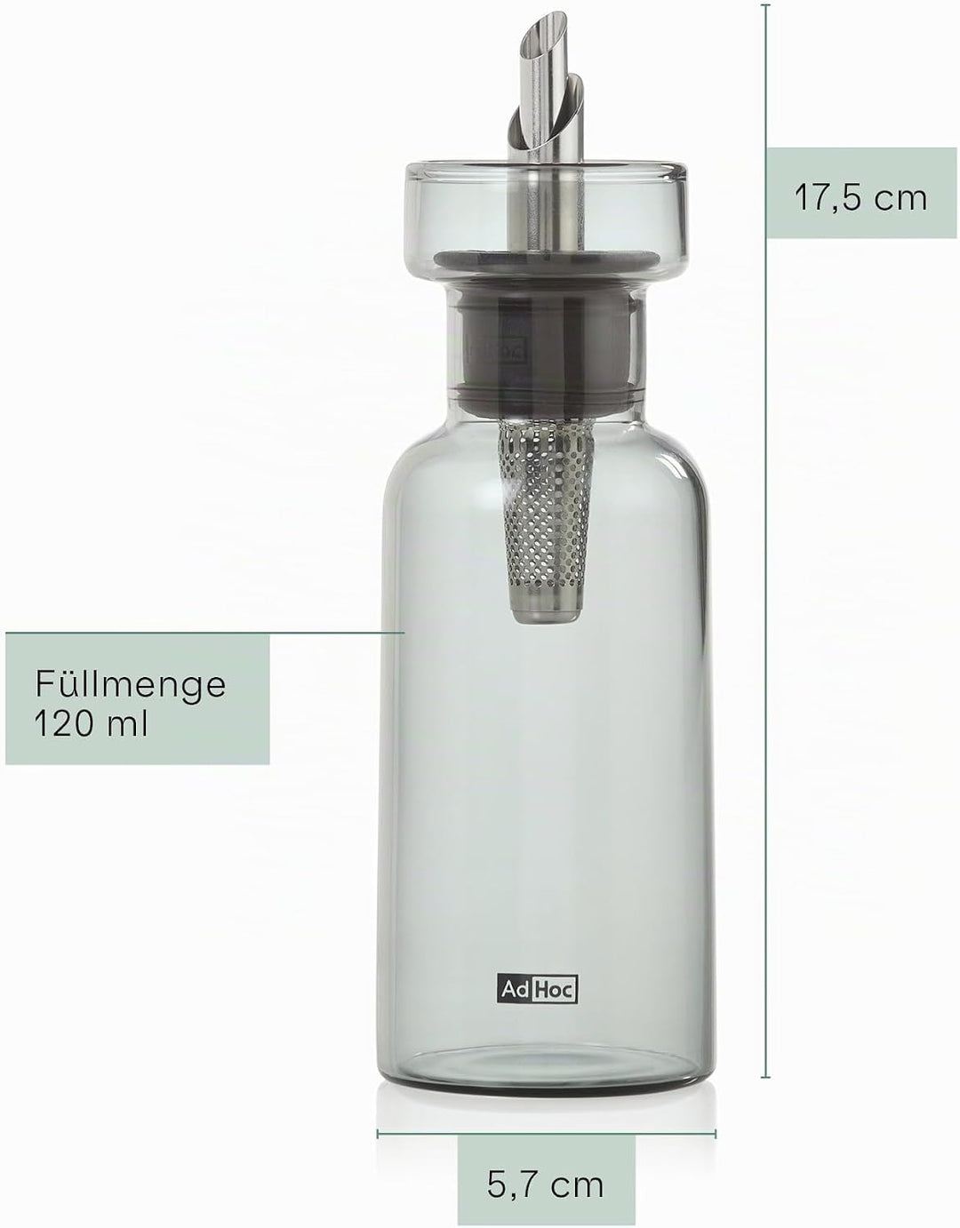AdHoc BZ75 Ölspender oder Essigspender AromaPour aus Borosilikatglas in Grau | elegante Olivenölflas