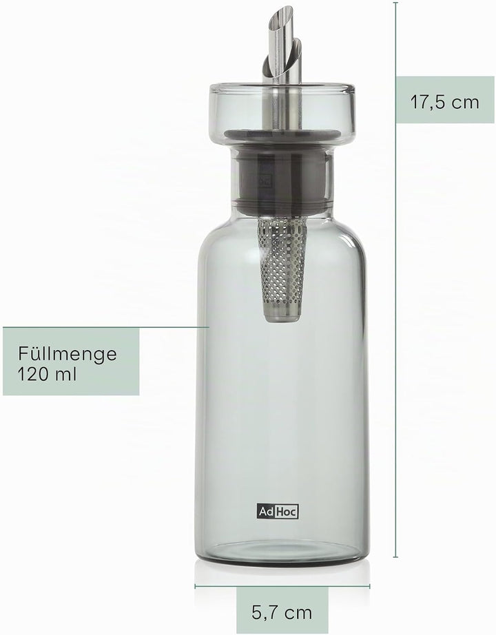 AdHoc BZ75 Ölspender oder Essigspender AromaPour aus Borosilikatglas in Grau | elegante Olivenölflas