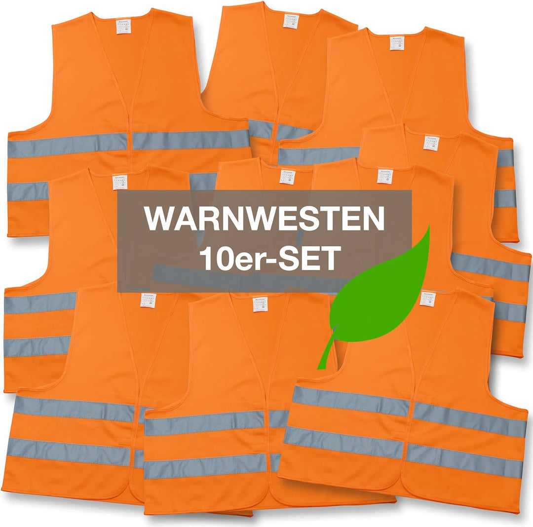 4business 10 Stück Kfz Warnwesten Recycling orange EN ISO 20471 Klasse 2 Erwachsene Unisize recycelt
