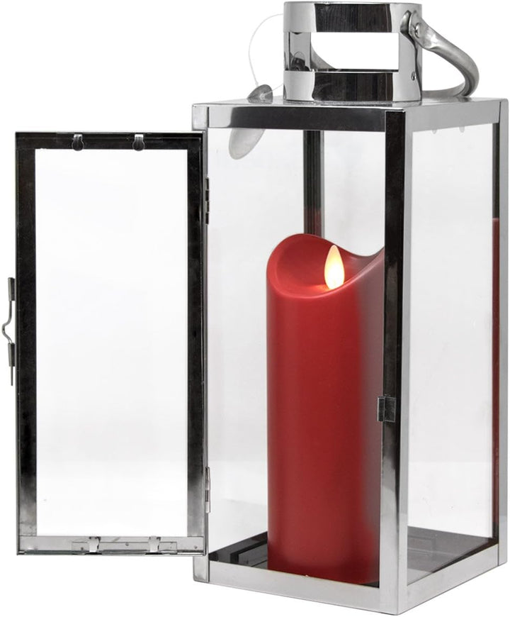 Dekovita Edelstahl-Laterne - 30cm Gartenlaterne mit 18cm Outdoor LED Kerze in Rot mit Timer Fernbedi