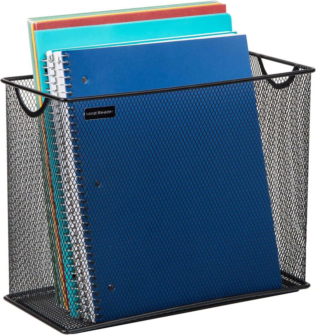 Mind Reader Vertical Storage Basket, Letter Size, Hanging Files or Folders and Magazines, Desktop Or