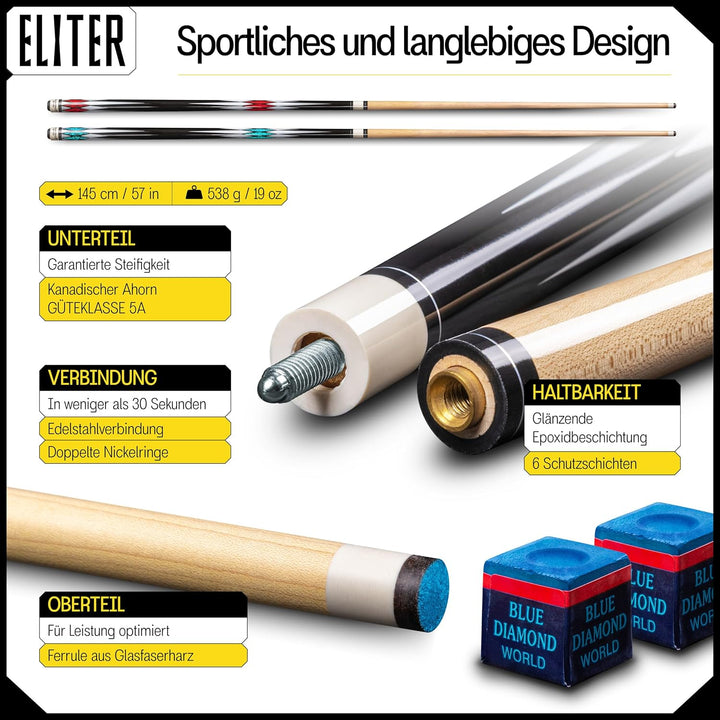 Billard Queue Set 2 - Billard cue aus massivem Ahornholz - weich und robust für mehr Kontrolle und P