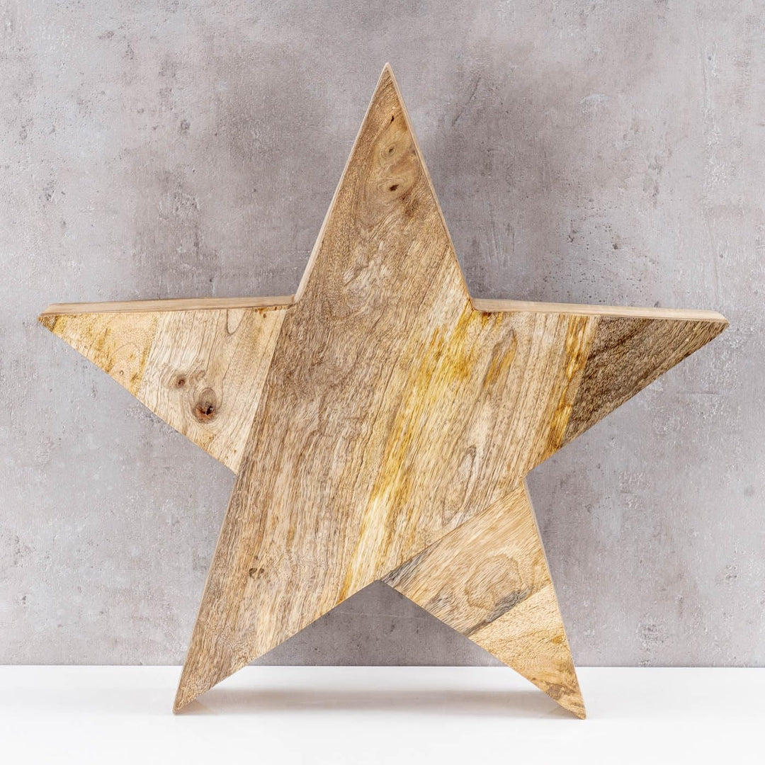 levandeo XL Stern Holzstern Mango 48cm Mangoholz Braun Natur Dekoration Tischdeko Holzdeko Unikat 48