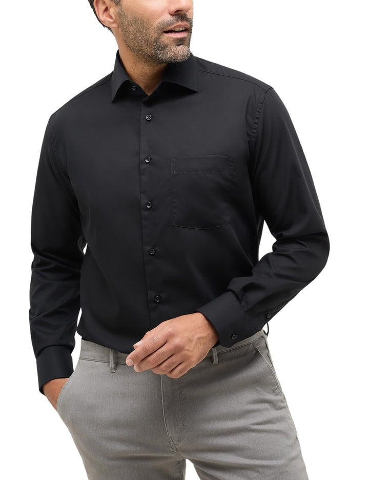 ETERNA Langarm Hemd COMFORT FIT Pinpoint unifarben mit Classic Kent Kragen 49 Schwarz (39), 49 Schwa
