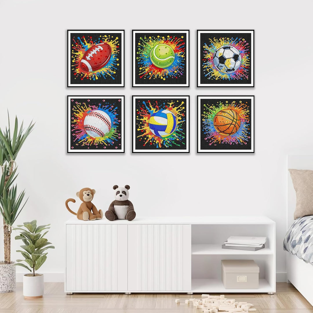 Yunruily 6er Set Diamond Painting Kinder - Fussball Diamant Painting Kinder,Diamond Painting Kind ab