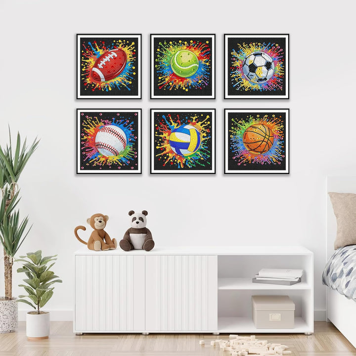 Yunruily 6er Set Diamond Painting Kinder - Fussball Diamant Painting Kinder,Diamond Painting Kind ab