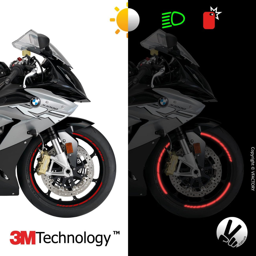 VFLUO - Kit Reflektierende Felgenrandaufkleber GP Motorrad, Aufkleber für 1 Rad 3M™-Technologie™, 36