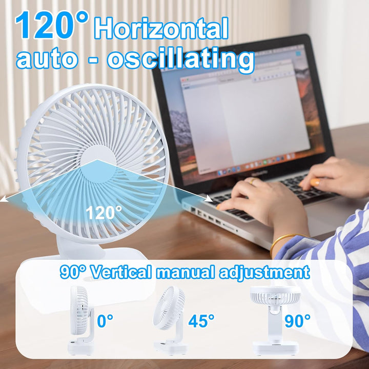 USB Tischventilator Oszillierend, Mini Ventilator Sehr Leise mit 4000mAh Batterie, Persönlicher Tisc