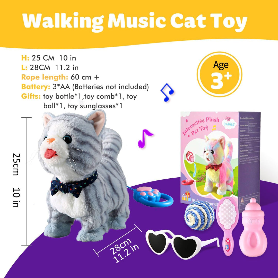 Buntes Leine-Set für laufende Katzen, singend, das schnurrt und miaut, Zunge herausstrecken, animier