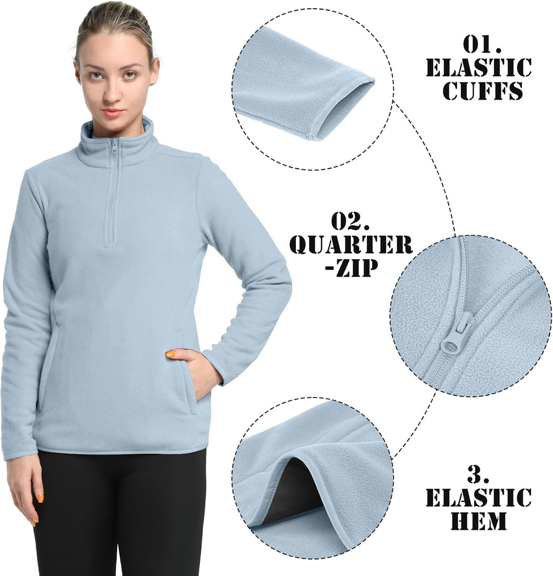 33,000ft Damen Fleece Pullover mit Halbreissverschluss Fleeceshirt Winter Warm Ski-Pullover Microfle