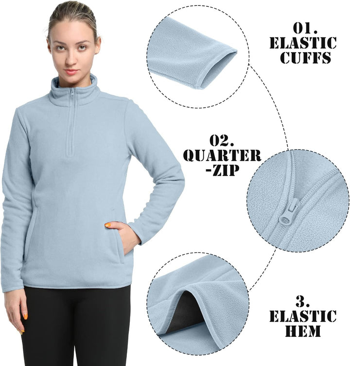 33,000ft Damen Fleece Pullover mit Halbreissverschluss Fleeceshirt Winter Warm Ski-Pullover Microfle