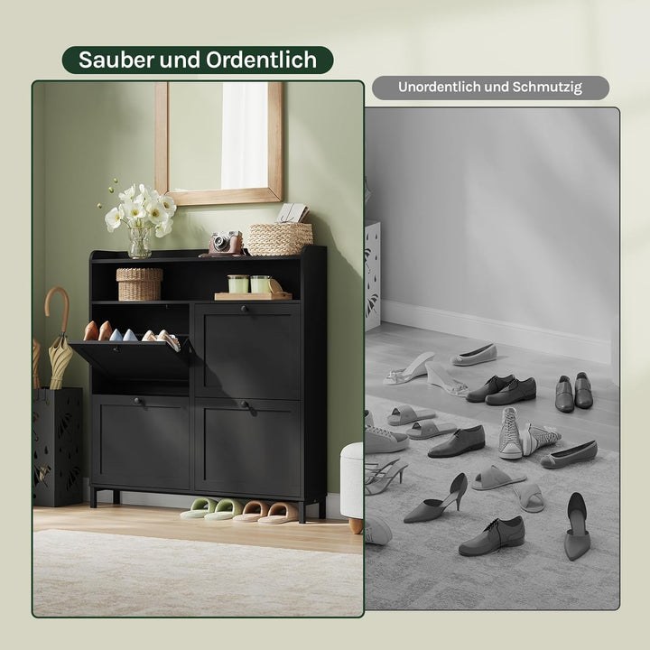 WOLTU Schuhschrank mit 4 Klappen, Schuhregal Schuhkipper schmal, Platzsparend & Robust, für 8-12 Paa